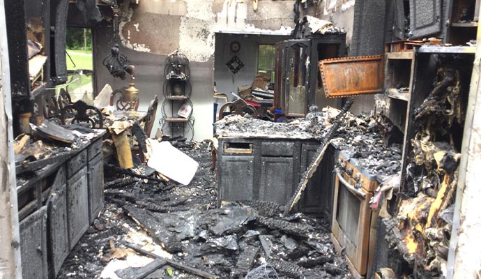 fire damaged dirty room